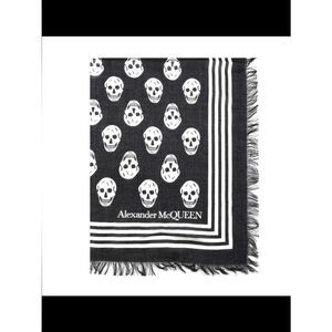 Alexander McQueen Black and White Biker Skull Scarf 120 x 140
